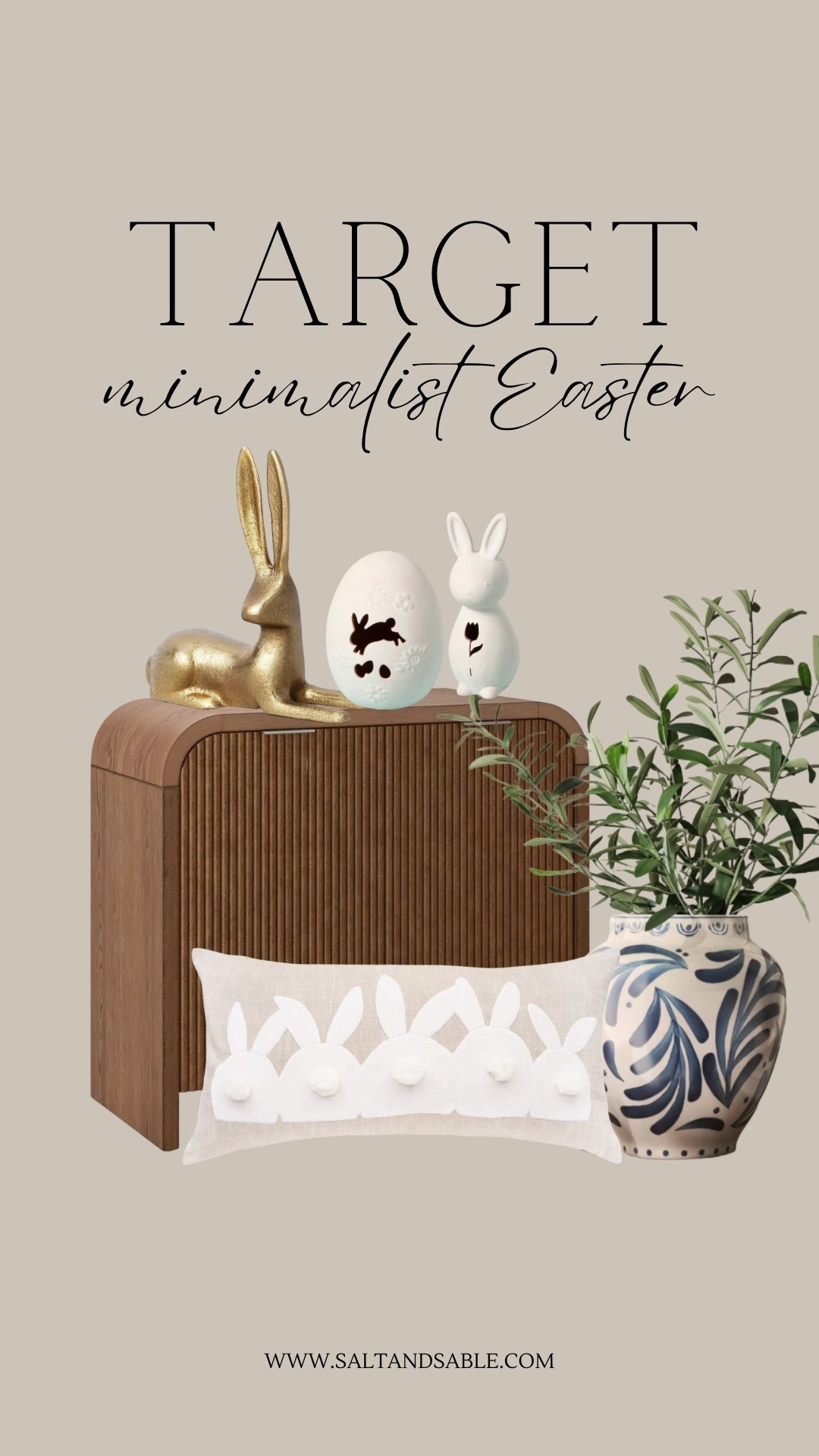 The prettiest minimalist Easter decor using elevated, neutral pieces from Target 🐰✨

Featuring a blue painted ceramic vase, reeded wood cabinet, gold bunny decor, terracotta Easter egg, and ceramic bunny accents for that clean, curated spring look.

The mix of blue and white ceramic, warm wood tones, and soft neutral decor adds just enough color while still keeping that organic modern, minimalist aesthetic.

Perfect for spring home styling, Easter decor, and neutral living spaces that feel intentional and elevated.

All pieces are from Target, so you can easily recreate this look 🤍

#LTKSaleAlert #LTKHome #LTKSeasonal
