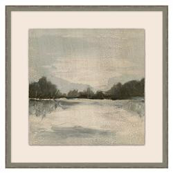Zora French Country Grey Lake Distressed Grey Frame Landscape Painting 1 - 25x25 | Kathy Kuo Home
