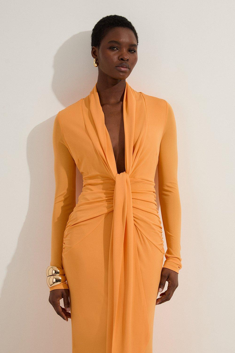 Premium Stretch Crepe Jersey Plunge Neck Maxi Dress | Karen Millen | Karen Millen UK + IE + DE + NL