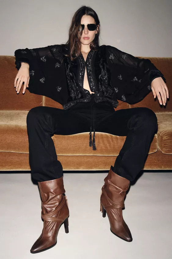 FRINGED LEATHER ANKLE BOOTS | Zara US