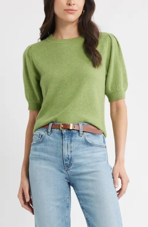 caslon(r) Puff Sleeve Wool & Cashmere Sweater in Olive Epsom at Nordstrom, Size X-Large | Nordstrom