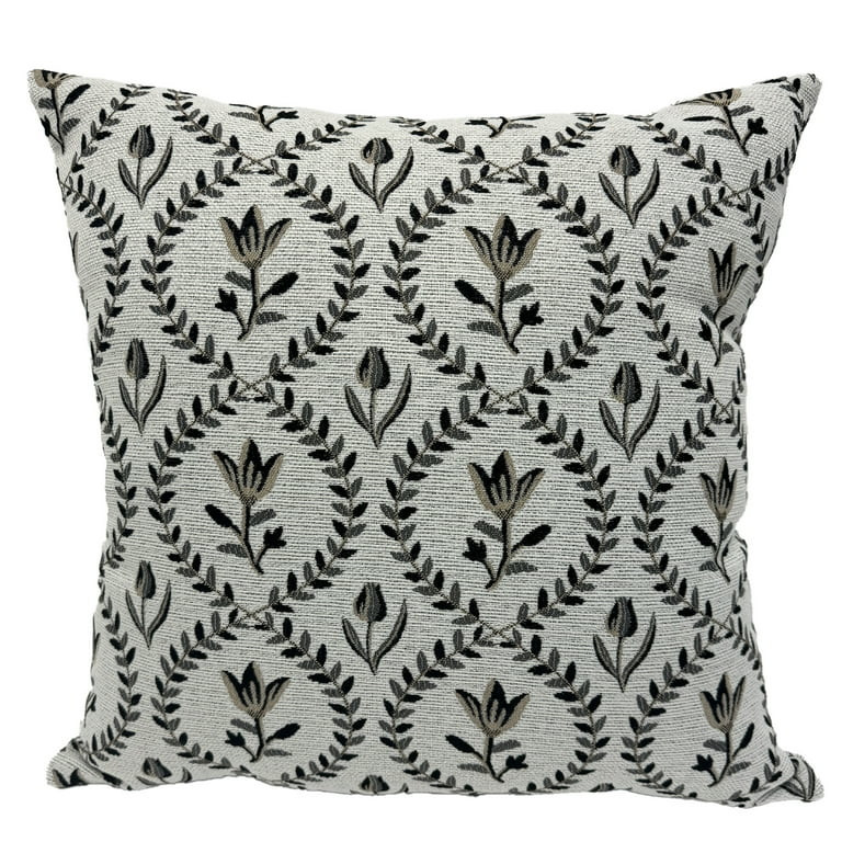 Better Homes & Gardens Floral Decorative Outdoor Throw Pillow, Off-White/Black | Walmart (US)