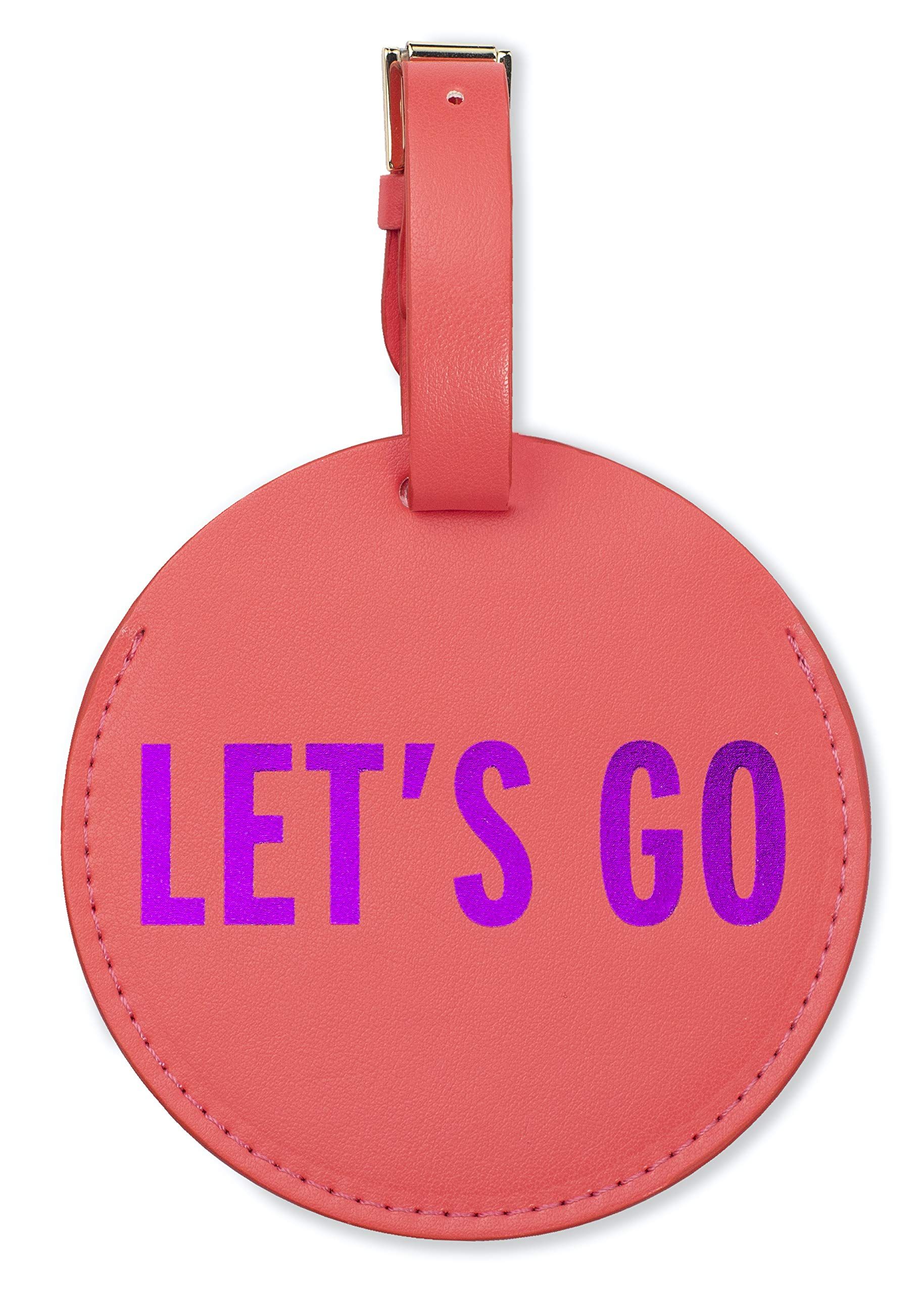 Kate Spade New York Round Vegan Leather Luggage Tag for Women, Durable Suitcase ID Tag, Let's Go | Amazon (US)