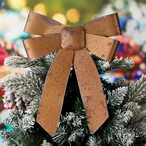 10 Inch Rustic Christmas Metal Bow Tree Topper Gold Rusty Bow Ornaments Farmhouse  Topper Vintage... | Walmart (US)