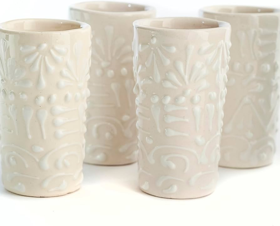 Talavera Shot Glasses Set of 4 Authentic Mexican Tequila Shot Glasses - Hand-painted - 2 Oz (Whit... | Amazon (US)