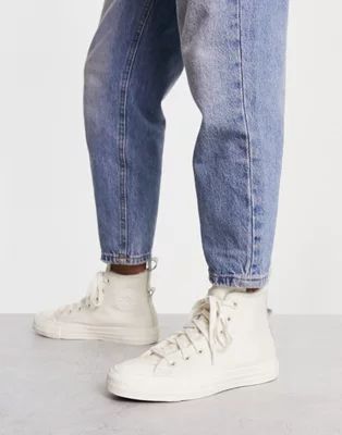 Converse Chuck Taylor All Star Hi leather sneakers with borg lining in triple egret | ASOS (Global)