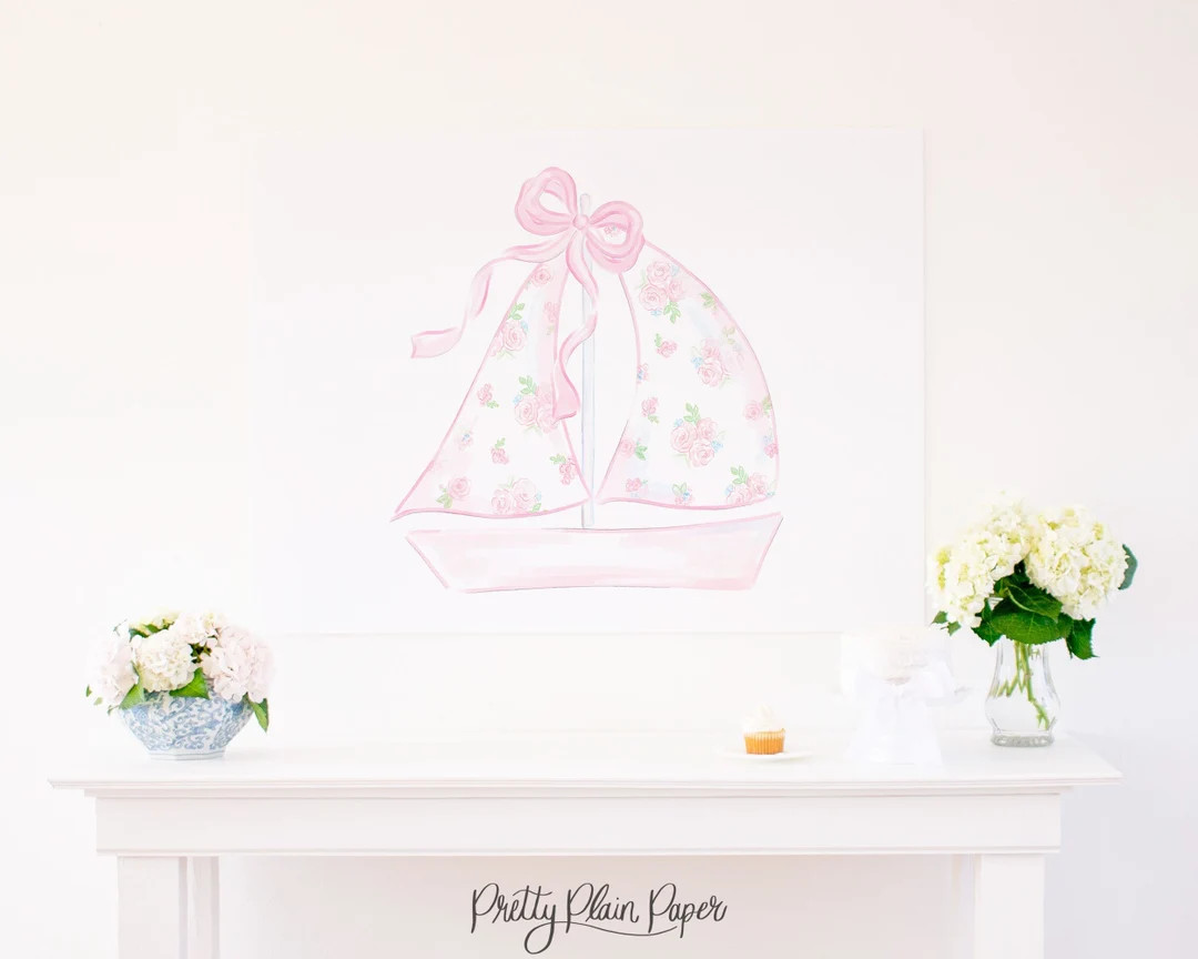 Watercolor Pink Sailboat Backdrop | 36x48 | Printable Download | Sailboat Banner | Sailboat Birth... | Etsy (US)