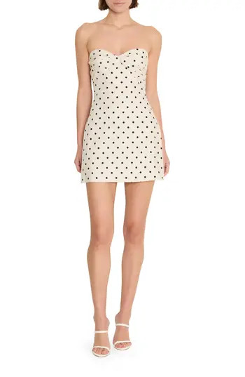 Amanda Uprichard Soho Strapless Linen Blend Romper Minidress in Beige /Black at Nordstrom Rack, Size Large | Nordstrom Rack