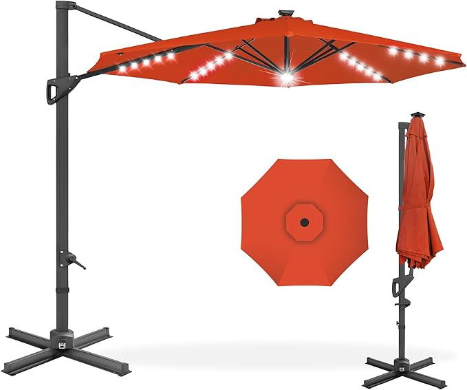 Best Choice Products 10ft Solar LED Cantilever Patio Umbrella, 360-Degree Rotation Hanging Offset... | Amazon (US)
