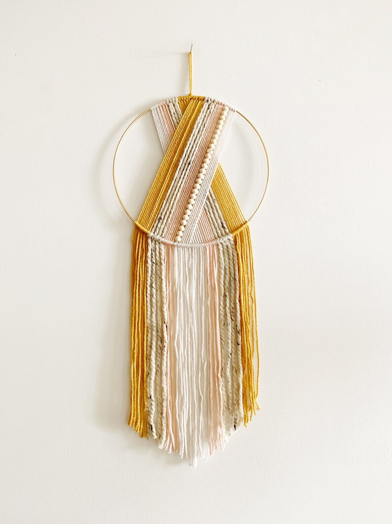 Mustard and Pink Beaded Yarn Hoop Wall Hanging / Beaded Wall | Etsy | Etsy (US)