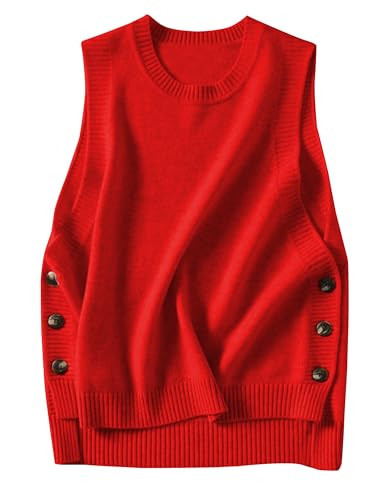 HangNiFang Women's Round Neck Sleeveless Pullover Ribbed Knit Sweater Vest Top (0199-Red-S) | Amazon (US)
