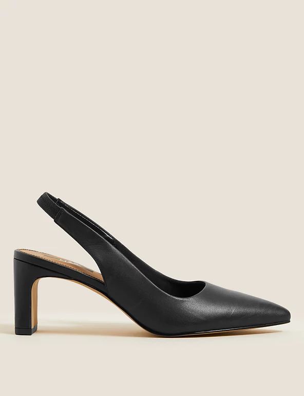 Leather Block Heel Pointed Slingback Shoes | Marks & Spencer (UK)