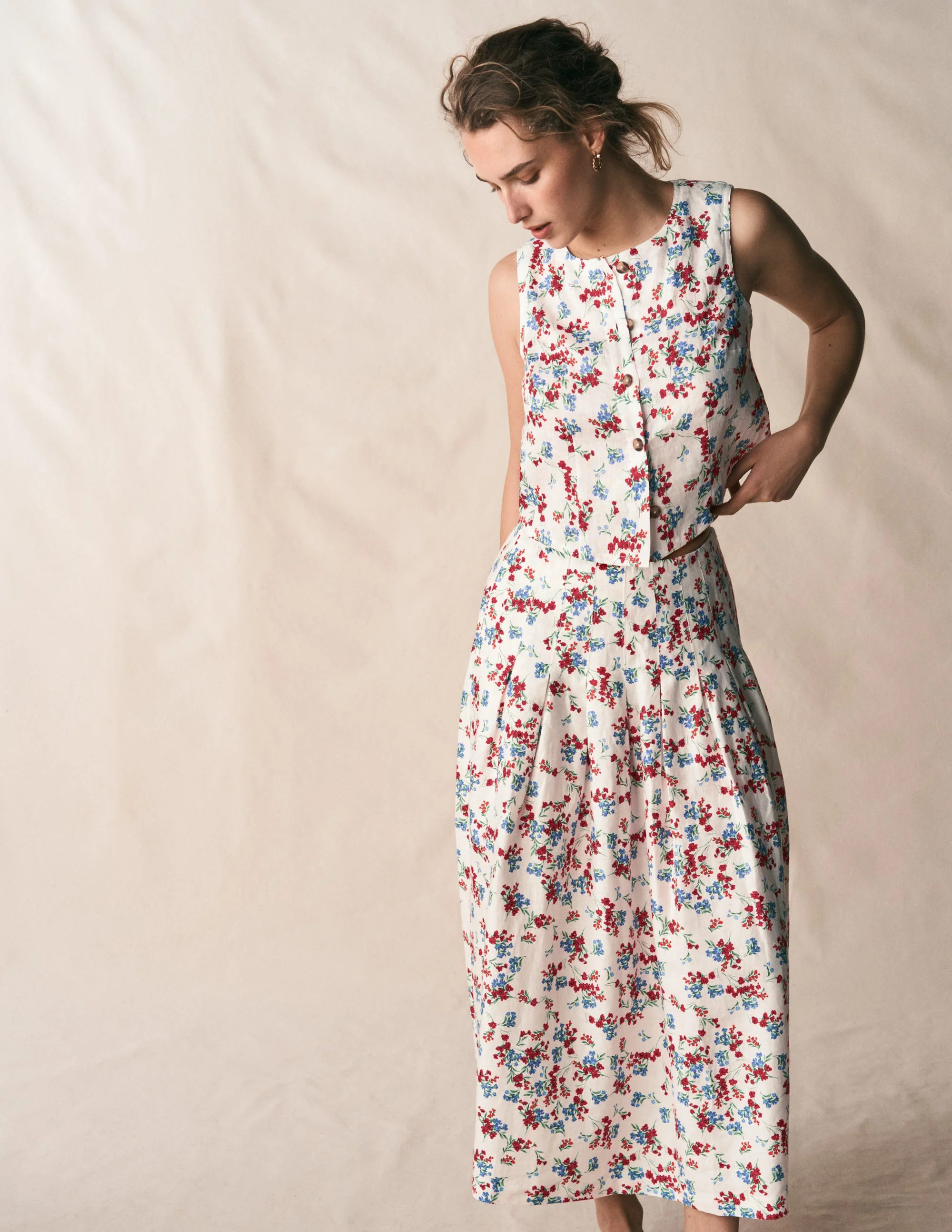 Andrea Linen Shell Top-Ivory, Bloom Scatter | Boden (US)