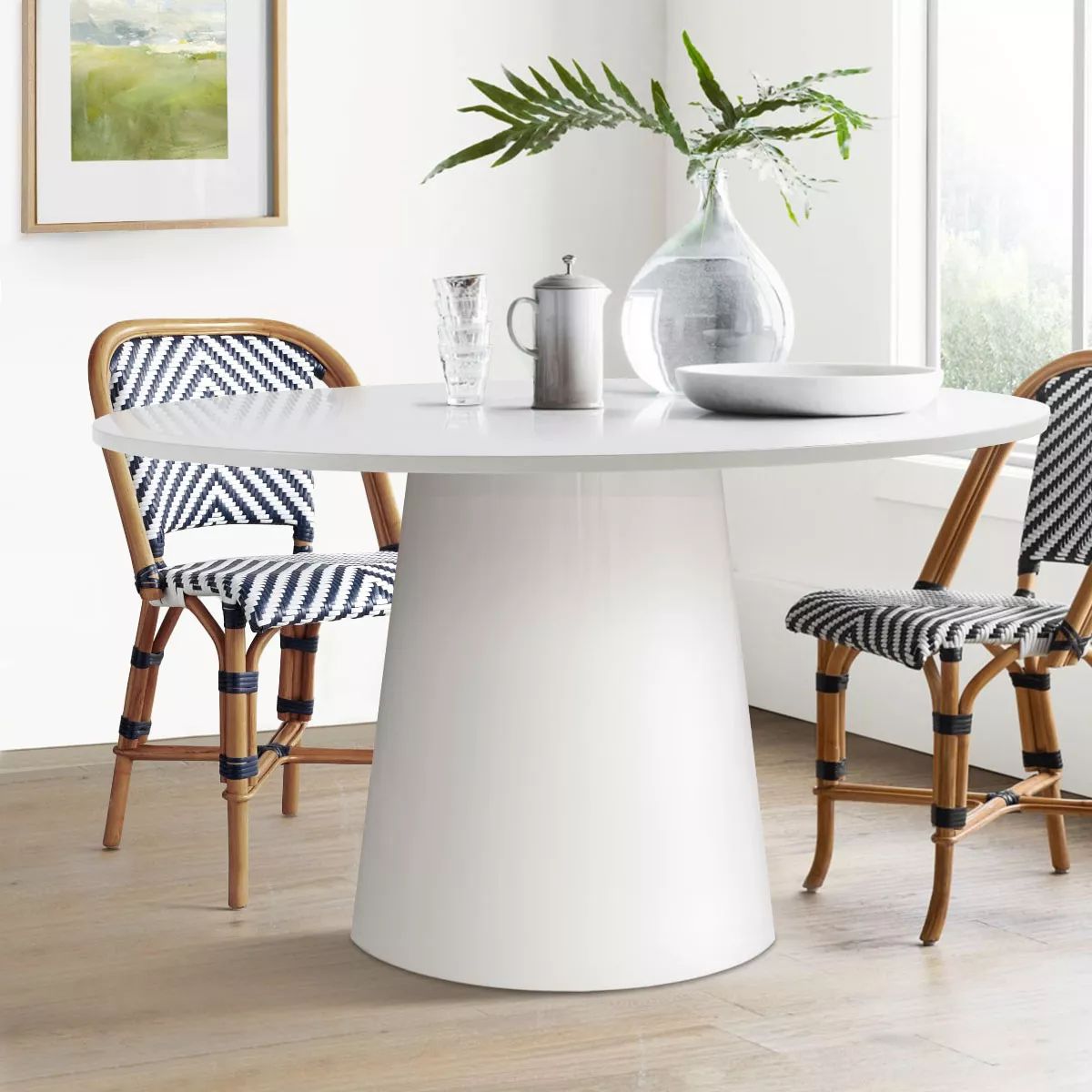 Dwen 46'' High Gloss PU Lacquer Technique Round Dining Table White Pedestal Base-Maison Boucle | Target