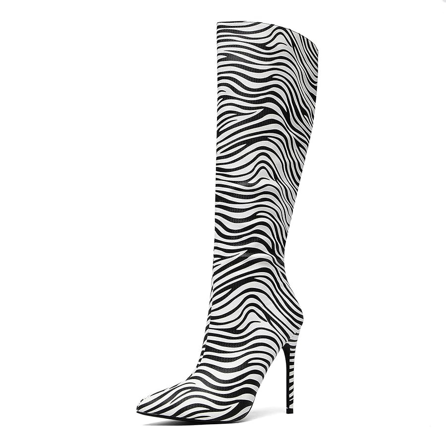 NEWBELLA Women's Knee High Boots - Zebra Print Stiletto Heel Boots for Fall & Winter | Amazon (US)