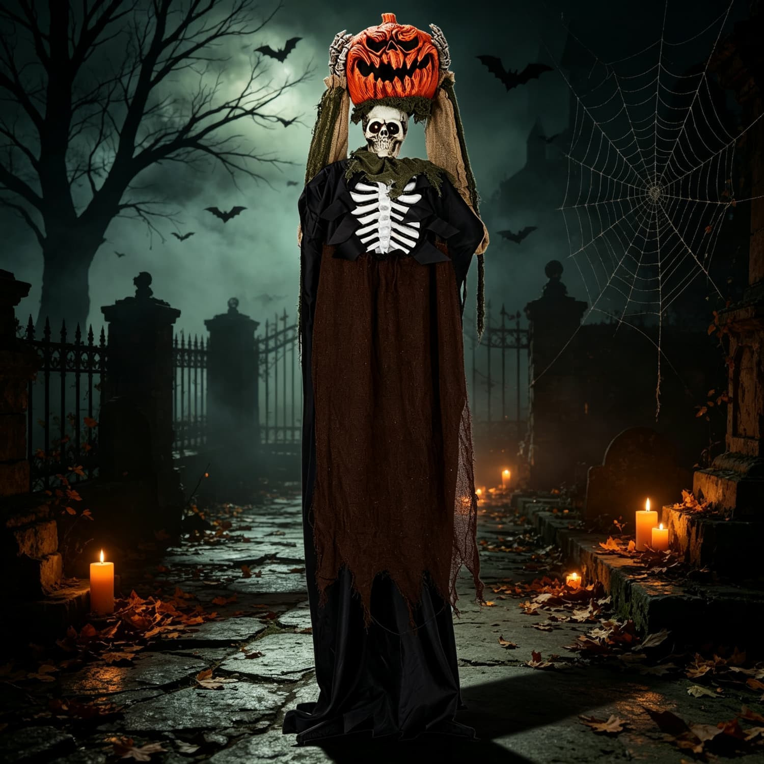 OGETFUUR 5.6ft Life-size Halloween Animatronic Ghost with Pumpkin Head Sound-activated Glowing Red Eyes Rising Moving Head Halloween Decor for Haunted House Yard Lawn Battery Not Included | Lowe's