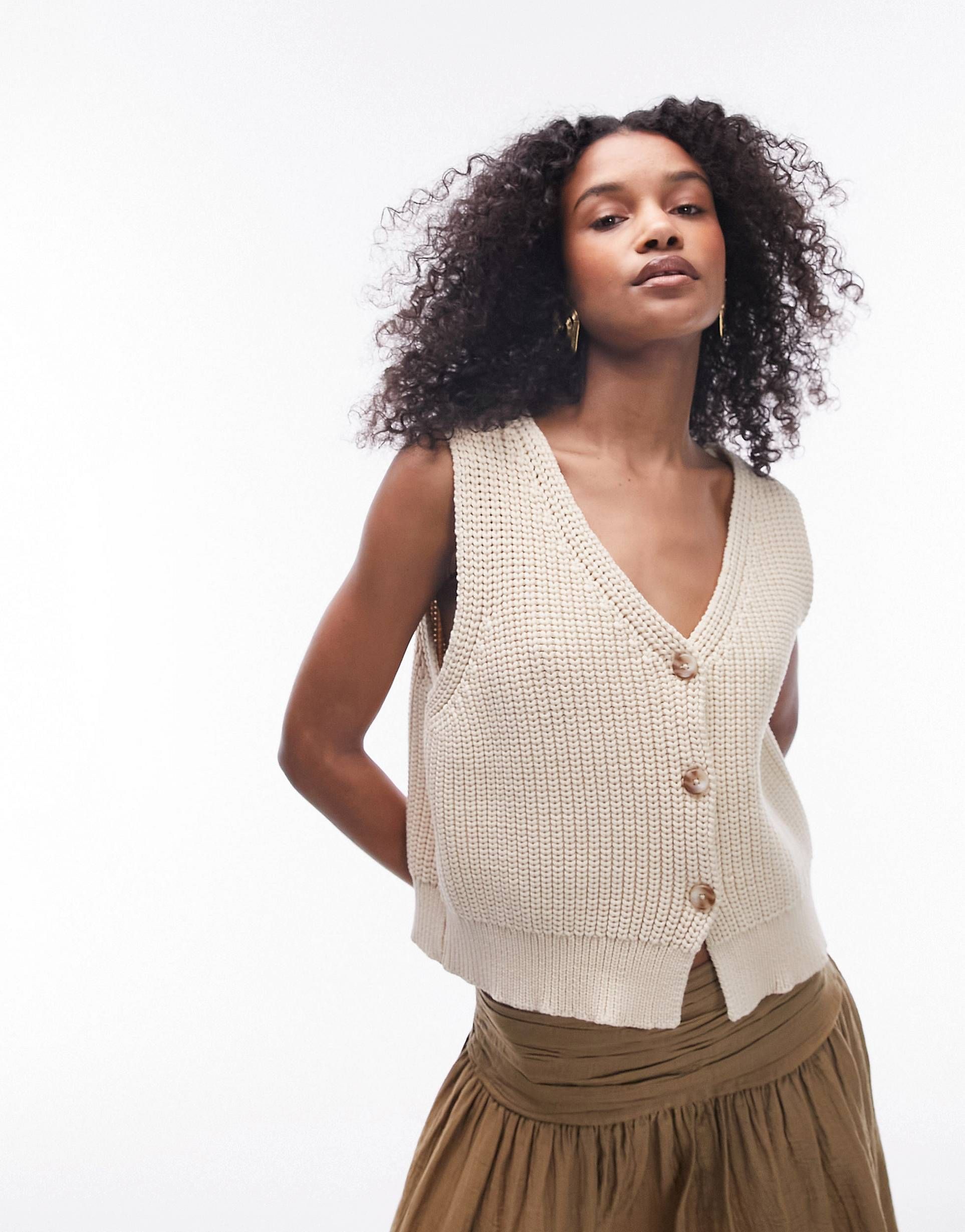 Topshop knitted chunky waistcoat in stone | ASOS | ASOS (Global)