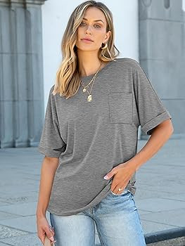 ANRABESS Women Oversized T Shirts Short Sleeve Summer Casual Loose Top Basic Tee with Pocket | Amazon (US)