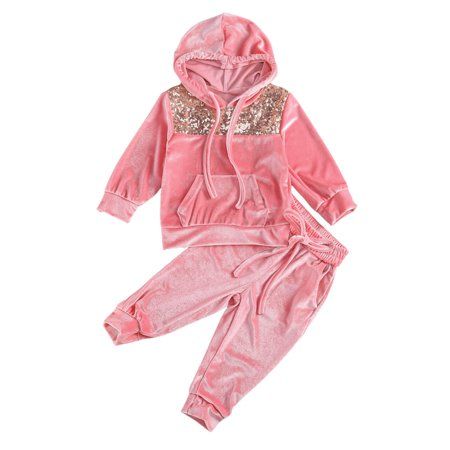 Kids Girl Fall Winter Clothes Velvet Sequin Hoodie Sweatshirt Tops Pants Tracksuit | Walmart (US)