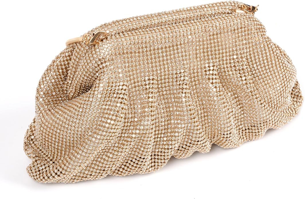 Rhinestone Bag Crystal Clutch Purses gold Clutch Bag Party Pleated gold purse for women evening w... | Amazon (US)