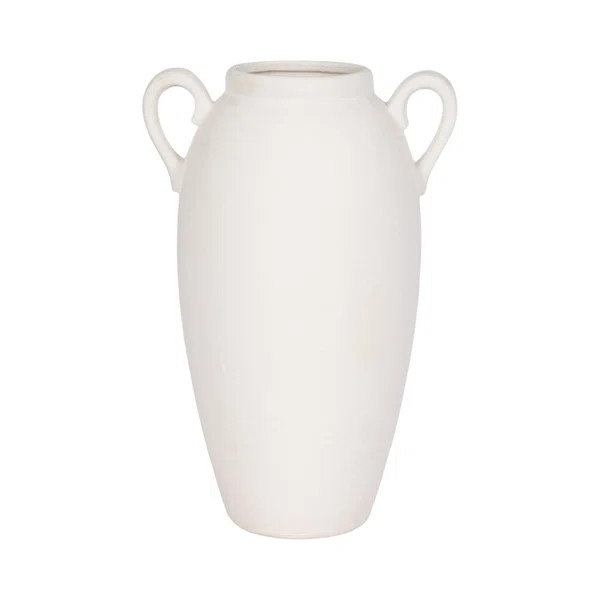 Neutral Stoneware White Textured Amphora Jug with Handles Vase | Wayfair North America