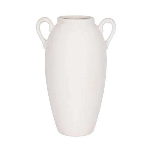 Neutral Stoneware White Textured Amphora Jug with Handles Vase | Wayfair North America