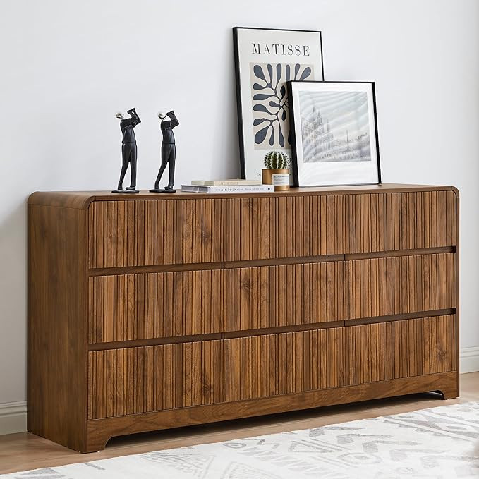 BERRYMERRY Fluted 9 Drawer Dresser for Bedroom,63" Long Modern Chest of Drawers with Curved Profi... | Amazon (US)