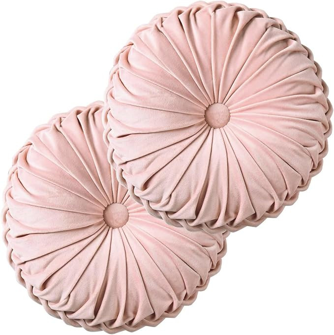 HIG Set of 2 Decorative Round Pleated Throw Pillows, Classy Accent Pumpkin Throw Pillows with Cen... | Amazon (US)