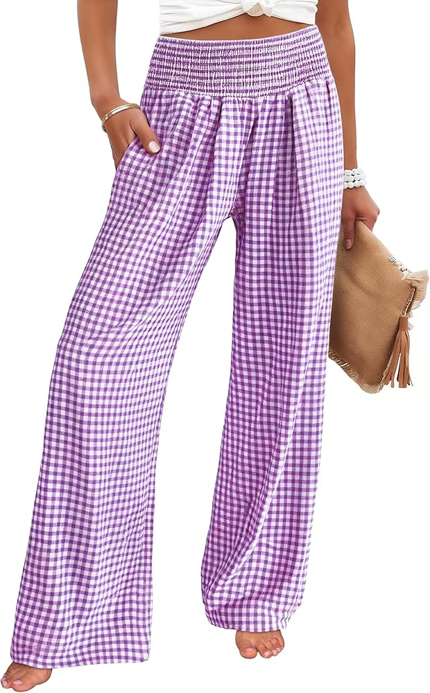 ANRABESS Womens Palazzo Pants, Striped & Gingham, Lounge & Casual, Cute Pajama Pants, Wide Leg, H... | Amazon (US)