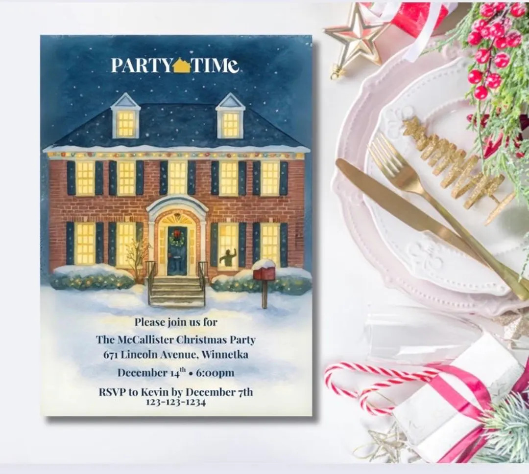 Home Alone-inspired Christmas Party Invitation – Watercolor “party Time” Design - Etsy | Etsy (US)