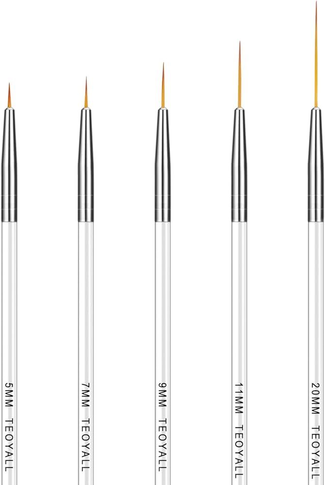 TEOYALL Fine Liner Brush, Nail Art Striping Brushes 5/7/9/11/20mm Thin Line Nail Brush Detail Dra... | Amazon (US)
