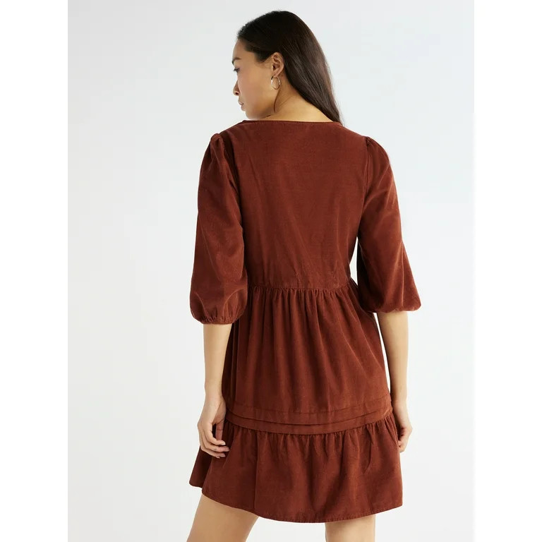 Time and Tru Women's Corduroy Dress with 3/4-Length Sleeves, Sizes XS-XXXL | Walmart (US)