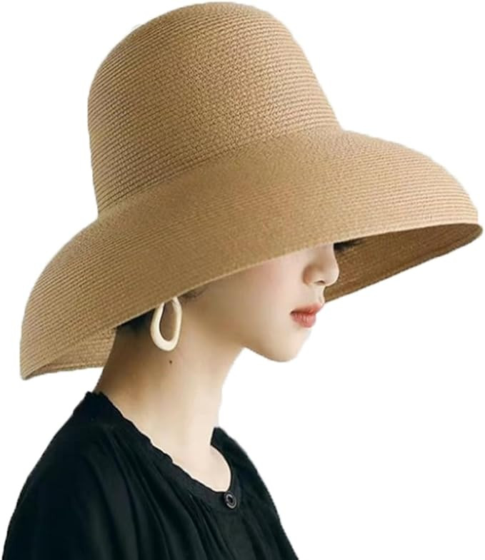 Women Floppy Sun Hat Wide Brim Straw Beach Cap UPF Straw Foldable Sun Hat for Summer | Amazon (US)