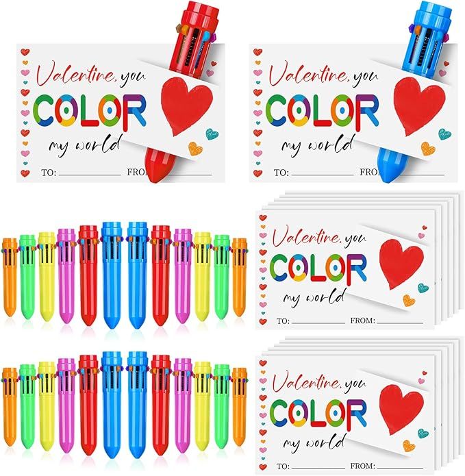 Noveread 24 Set Valentine Cards and Ballpoint Pen Gift Set Include 24 Pcs 10 in 1 Mini Shuttle Pe... | Amazon (US)