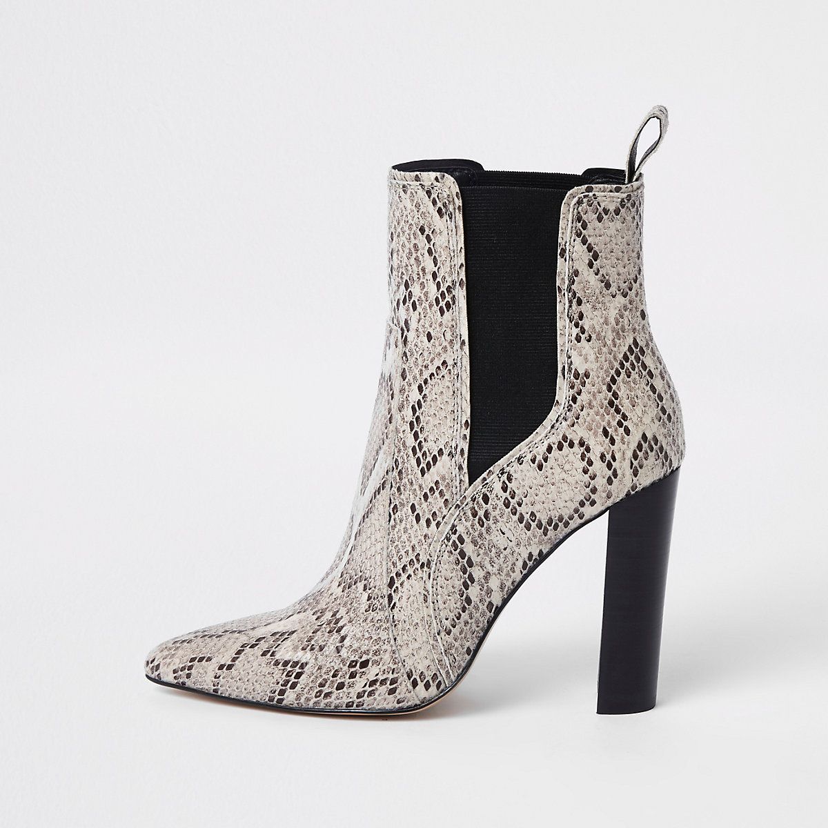 Light brown snake block heel boots | River Island (UK & IE)