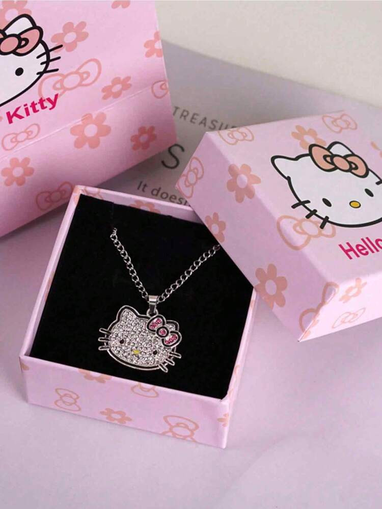 Sanrio Sanrio Hello Kitty Cartoon Cute Girl Necklace KT Cat Pendant With Diamond Clavicle Chain, Perfect As Birthday Gift, Valentine's Day Gift. | SHEIN