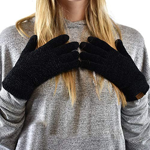C.C Winter Warm Eco-Friendly Knit Chenille Touchscreen Texting Gloves, Black | Amazon (US)