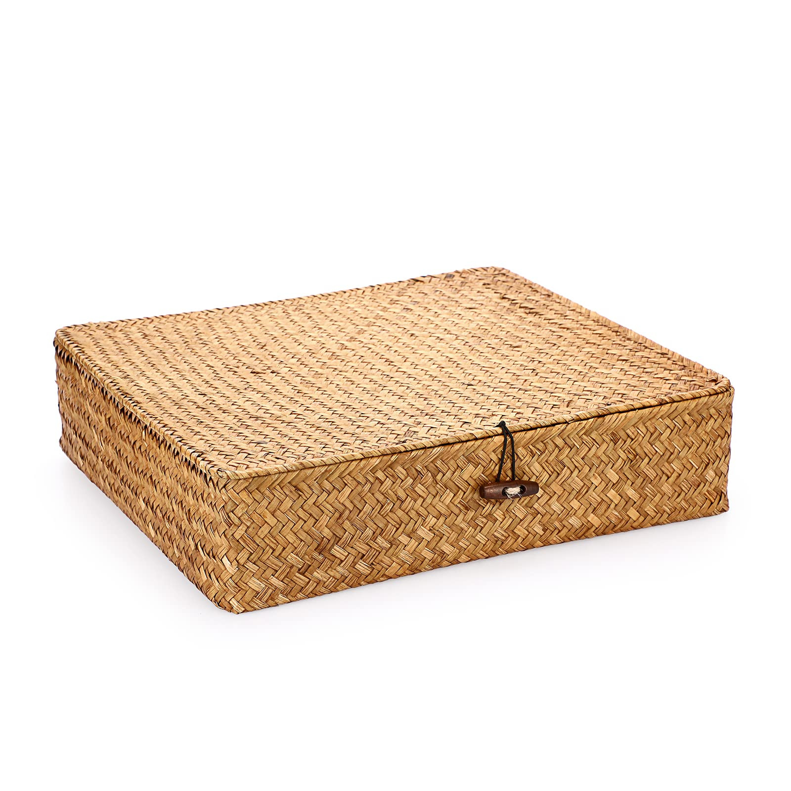 Hipiwe Flat Woven Wicker Basket Bins with Lid X-Large Natural Seagrass Storage Basket Box Multipu... | Amazon (US)