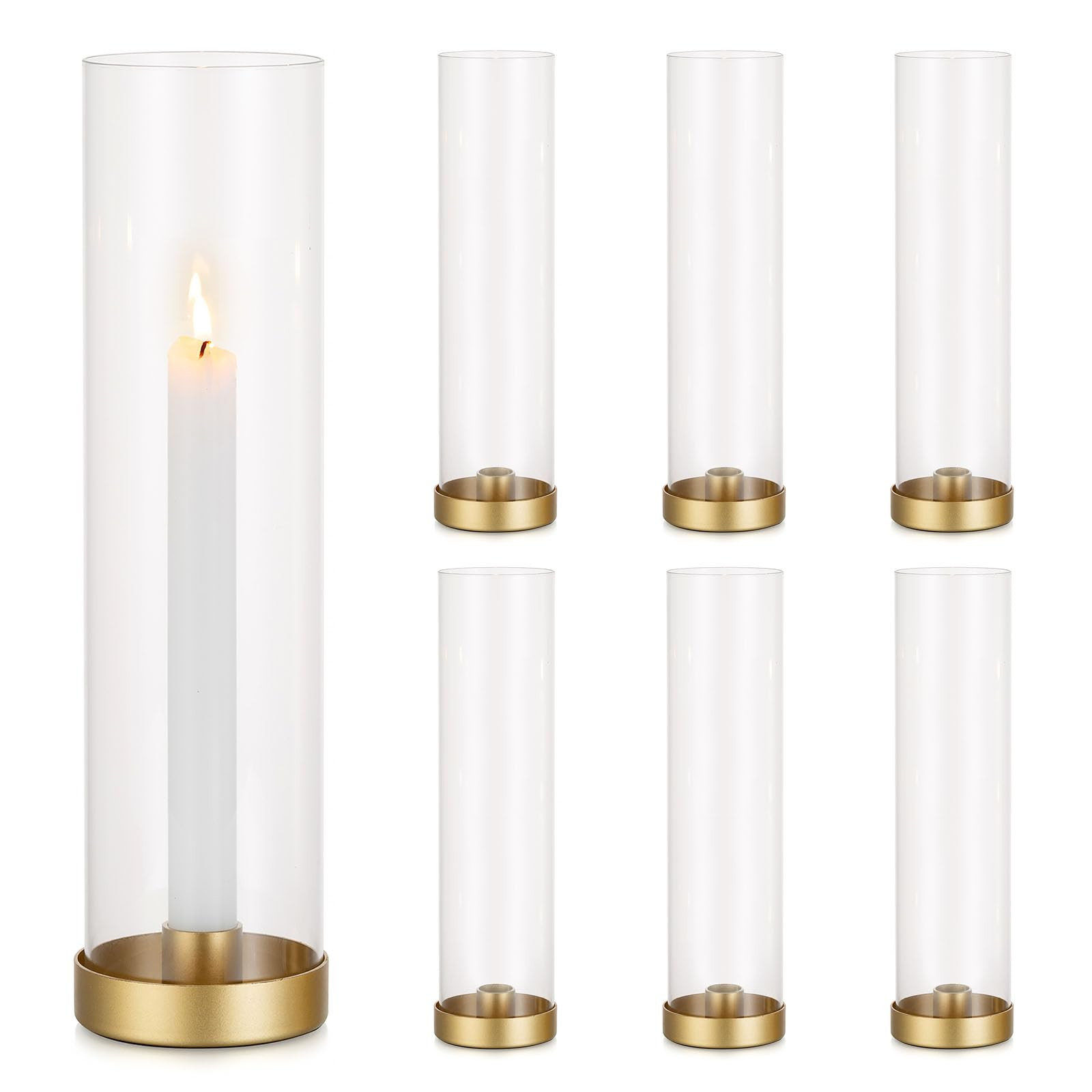 Romadedi Glass Hurricane Candle Holders Gold - 12 Inch Taper Candlestick Holder Bulk Clear Glass ... | Amazon (US)