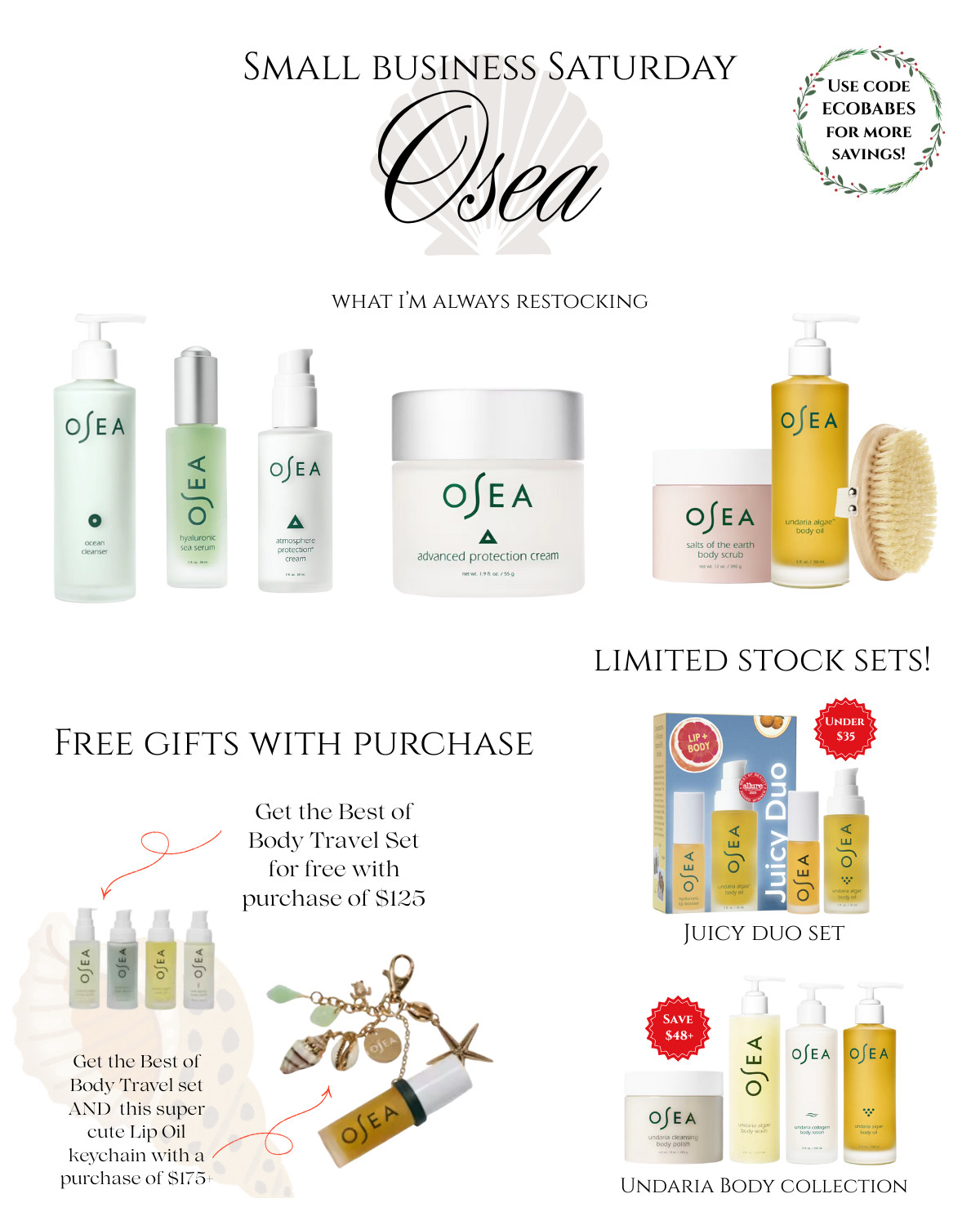 So many ready-to-go gift sets including the Undaria Bestsellers! I love the gifts with purchase including a 4 piece travel set and a super cute lip oil keychain! Use code ECOBABES for even more savings you can stack, sitewide! xx  

 #LTKCyberWeek #LTKGiftGuide #LTKBeauty