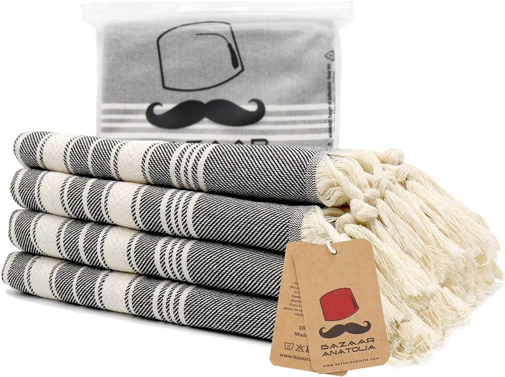 Bazaar Anatolia Turkish Hand Towel Set of 4 Stripe Peshtemal Towel 100% Cotton 45x20 Light Weight... | Amazon (US)