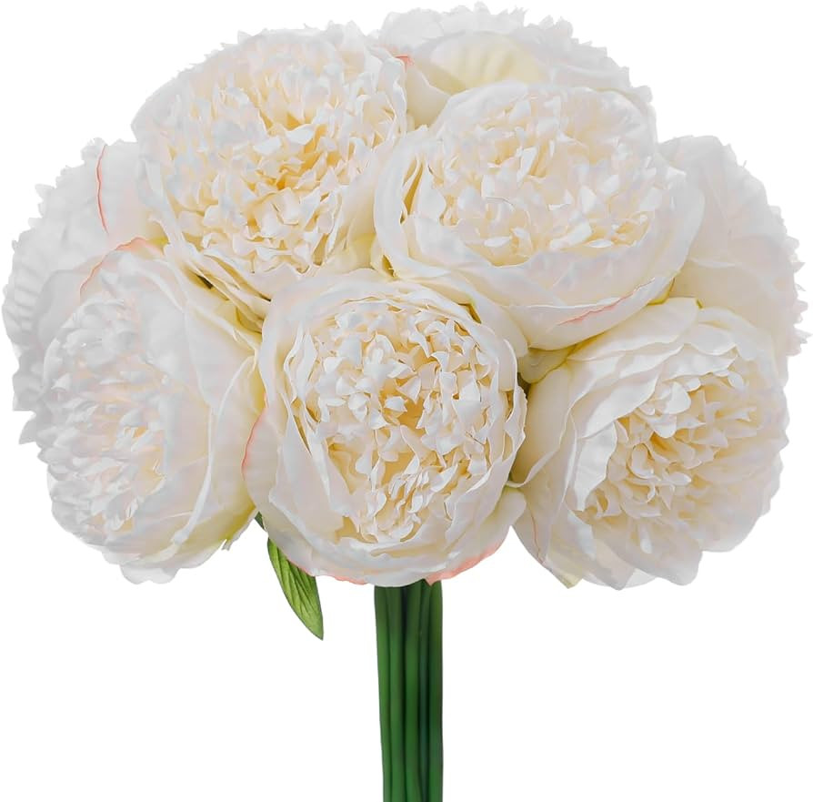10PCS Off White Realistic Artificial Flowers Peony Fake Silk for Home Office Wedding Table Center... | Amazon (US)