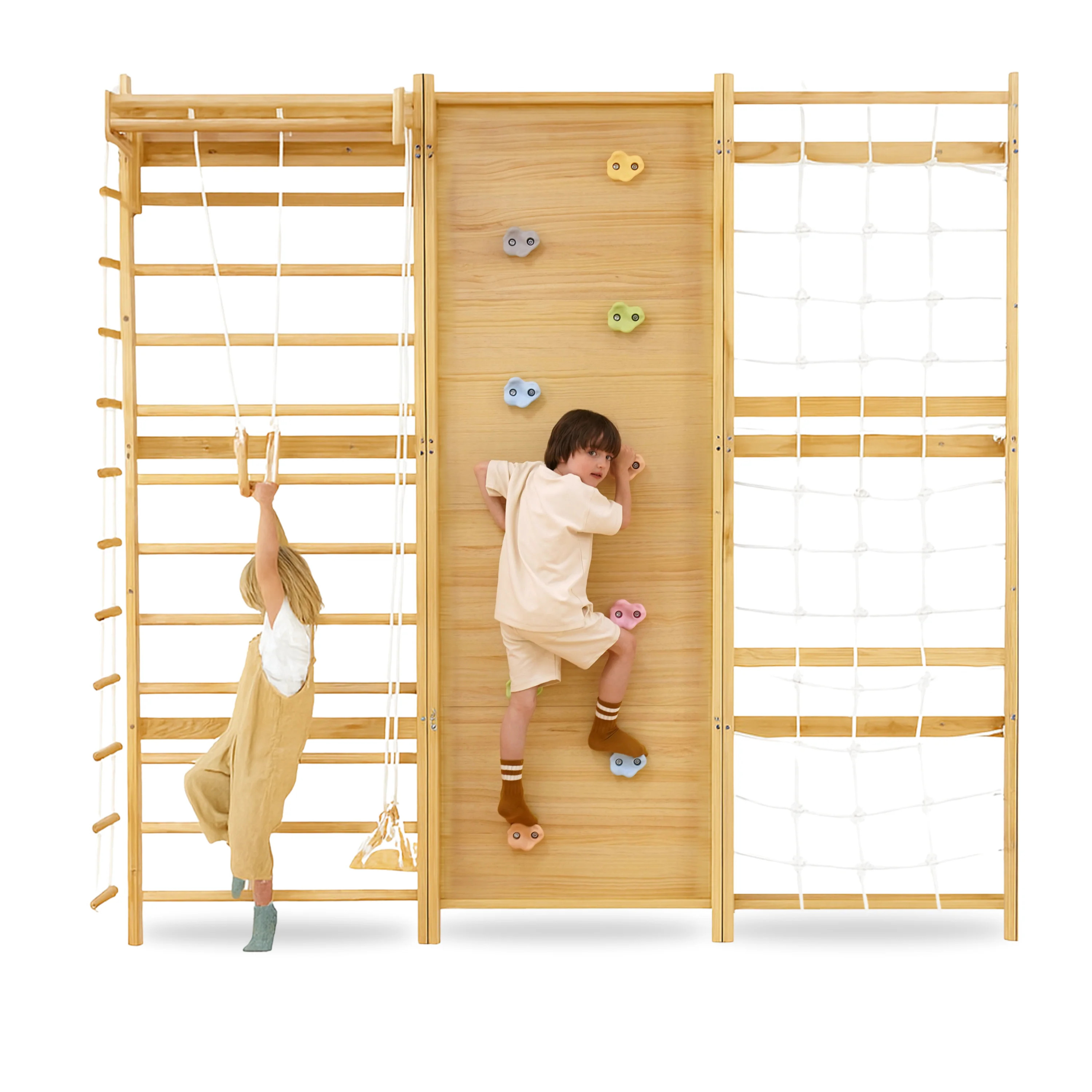 (Parent) Walnut - 9-in-1 Swedish Ladder Wall Gym and Climber | Avenlur