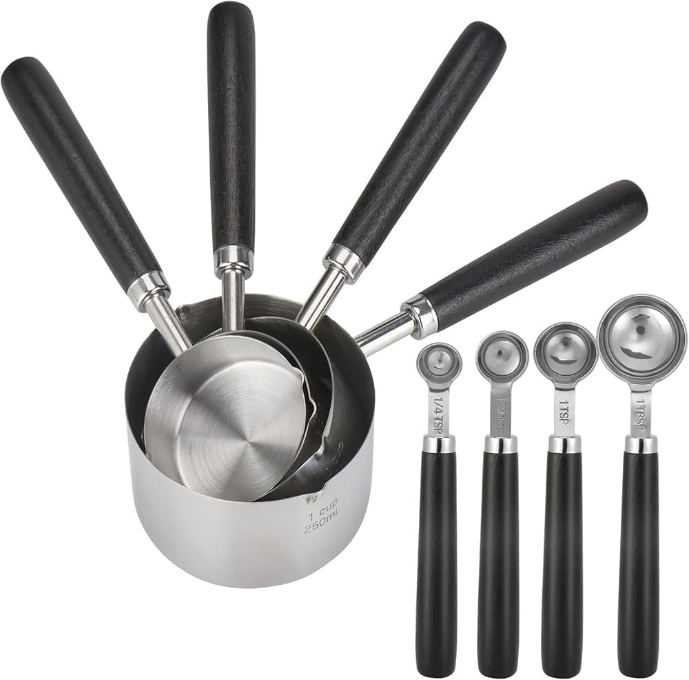 Muchtolove Measuring Cups and Spoons Set of 8, Stainless Steel Measuring Cup with Wooden Handle, ... | Amazon (US)