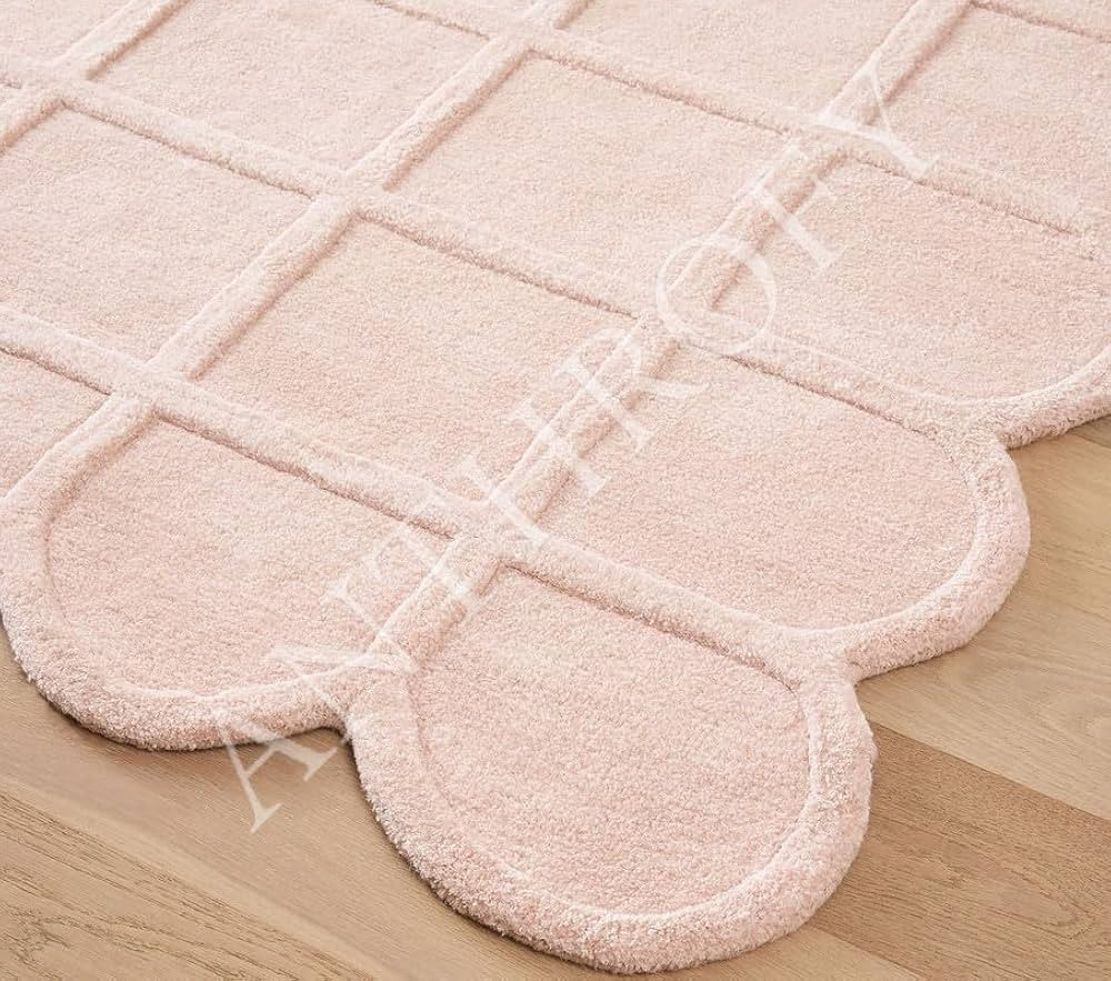 Selena Scallop Area Rug – 9’ x 12' – Handmade Wool Area Rugs – Pink – Rugs for Living Room, Bedroom – Anti-Skid – Carpets with Non-Slip Natural Backing with 100% Cotton | Amazon (US)