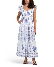 Flutter Sleeve Floral Stamp Print Maxi Dress | TJ Maxx
