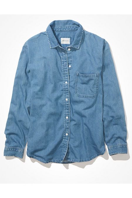 AE Oversized Denim Button-Up Shirt | American Eagle Outfitters (US & CA)