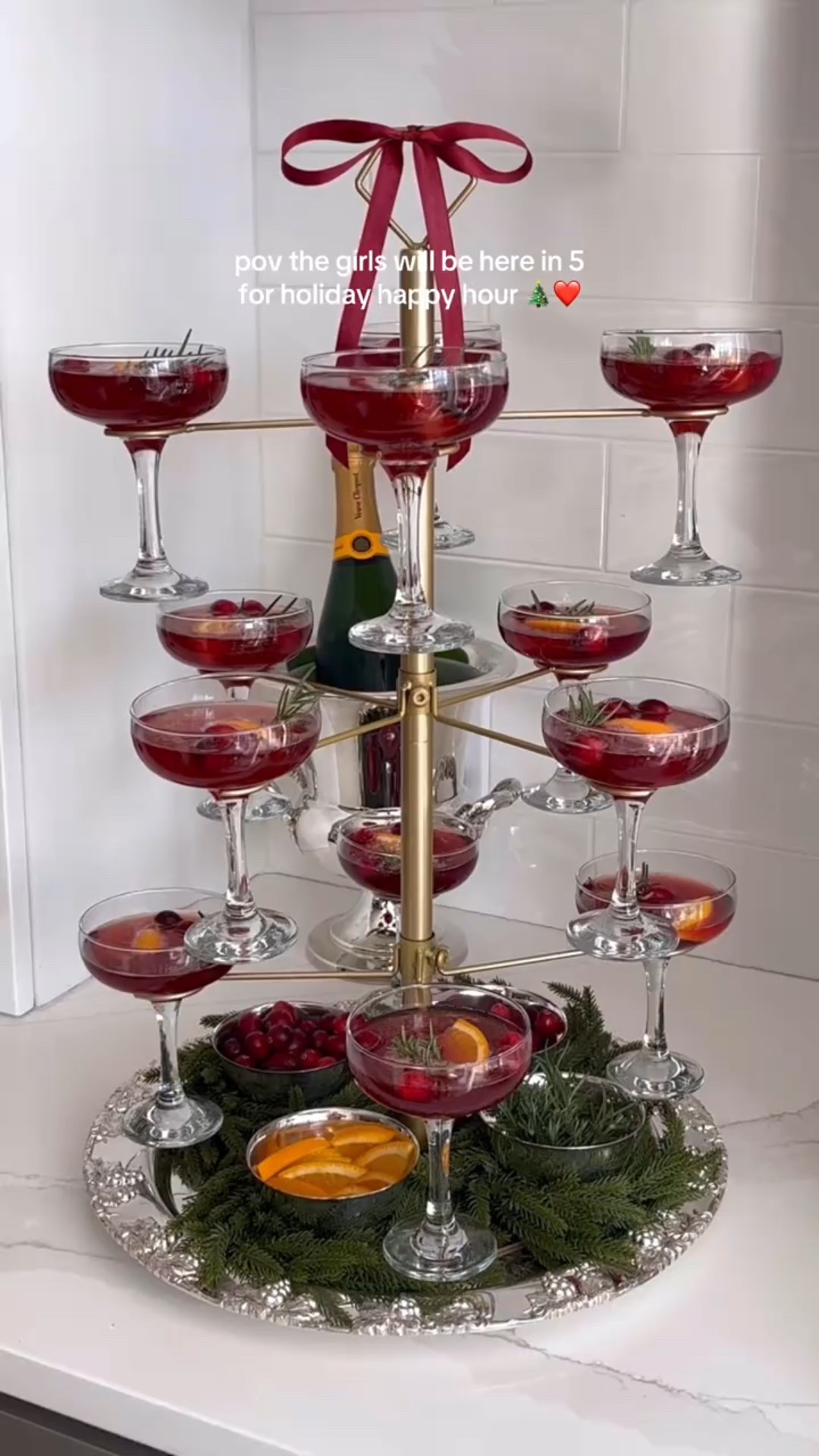 Christmas cocktails coming right up 🎄🎅🏼🥂The Santa Spritz:
3 parts prosecco 
1 part Aperol
1 part Cranberry Juice
Garnish with rosemary, fresh cranberries, and orange slices!

#LTKHoliday