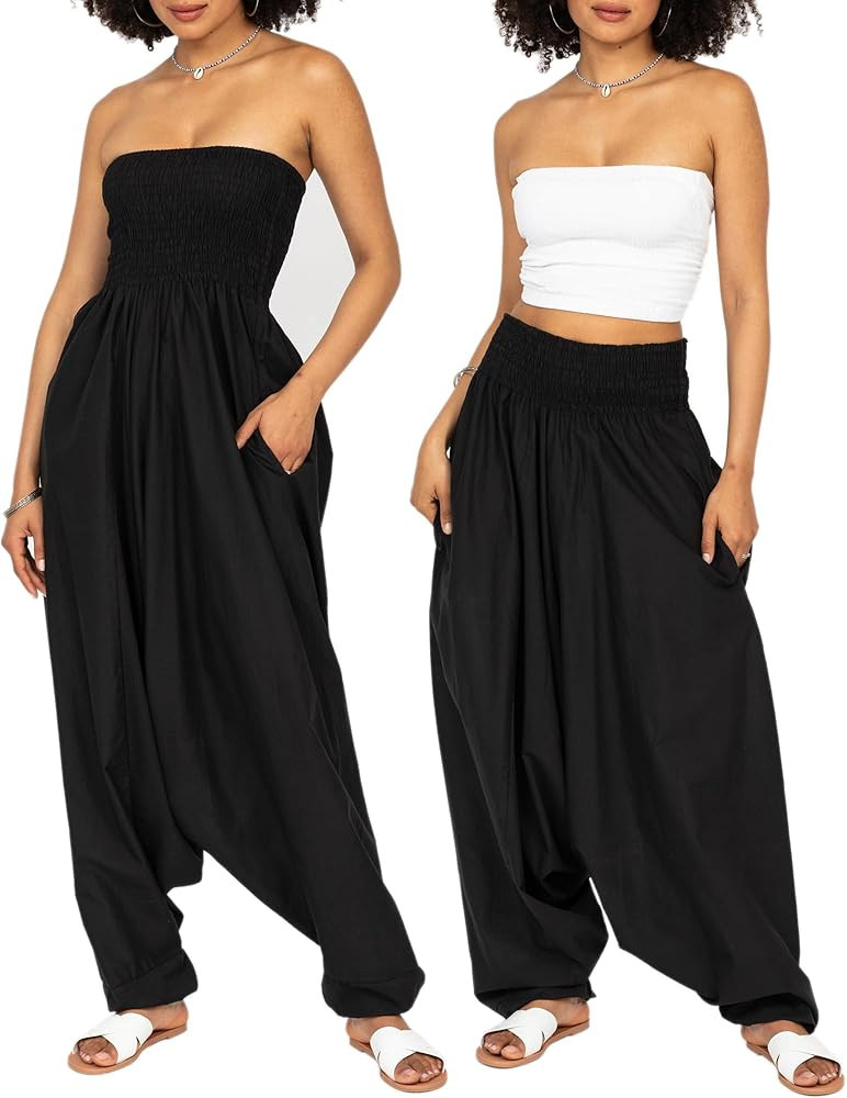 Amazon.com: likemary Jumpsuits for Women - Convertible Rompers into Harem Pants - One Size Cotton... | Amazon (US)