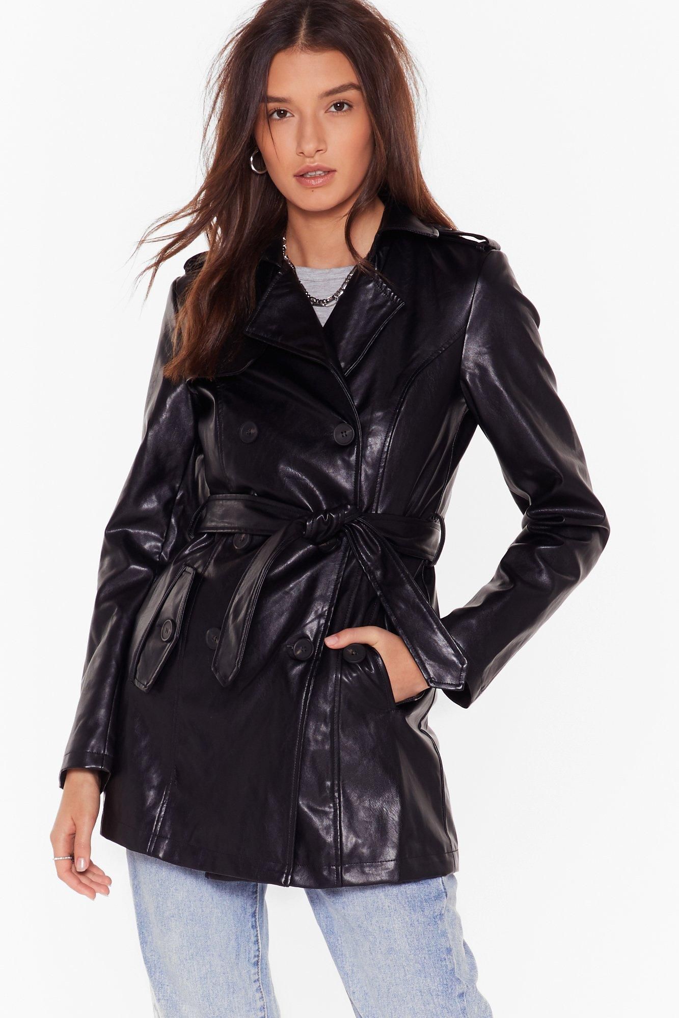 Womens Heart Trenching Faux Leather Belted Coat - Black | NastyGal (US & CA)